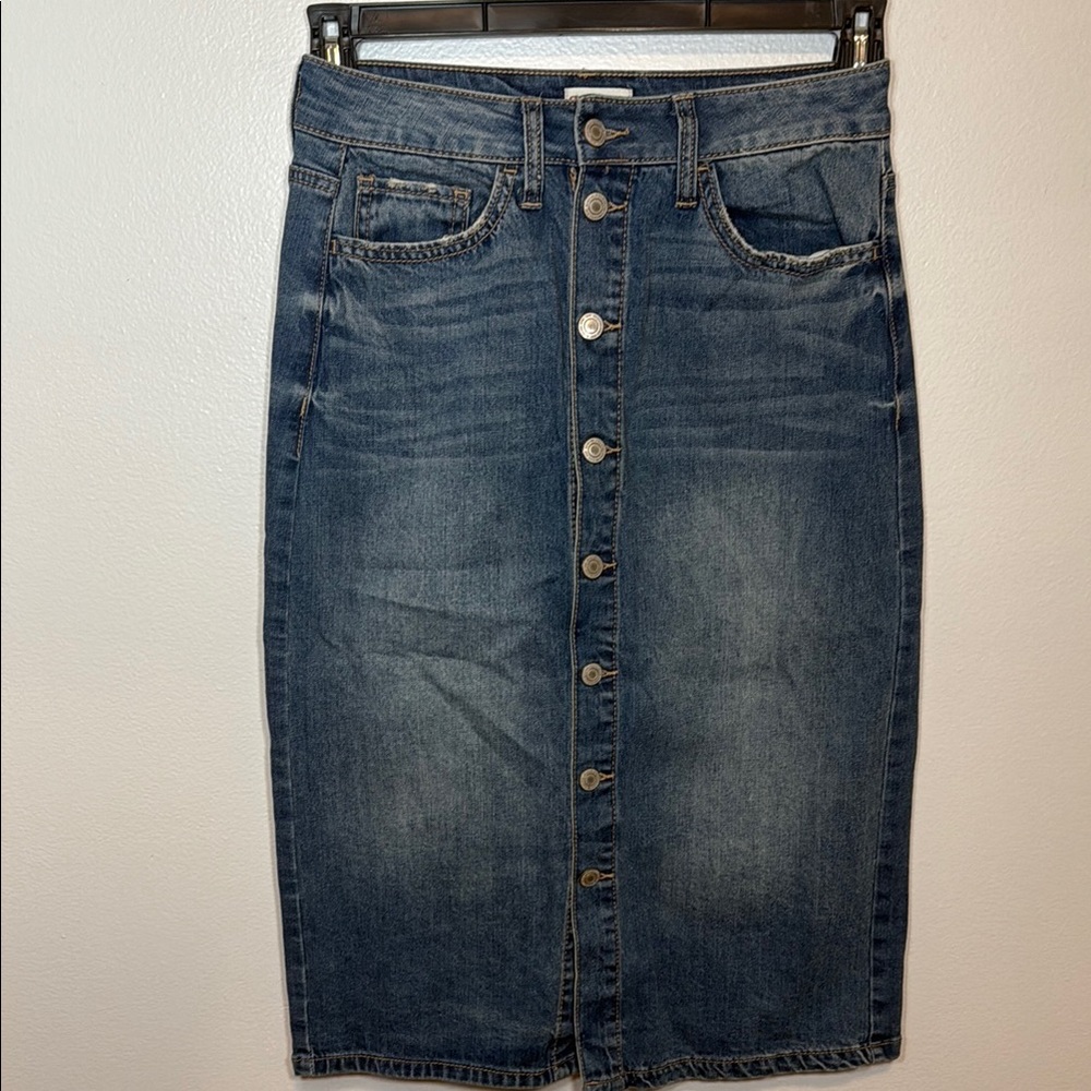 Blue Denim long button up skirt